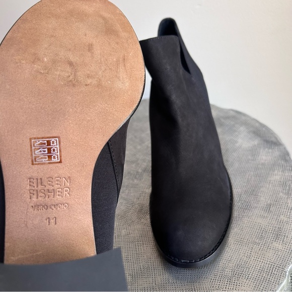 Eileen Fisher~Bayo Black Tumbled Nubuck Leather Booties in size 11 - Picture 11 of 12